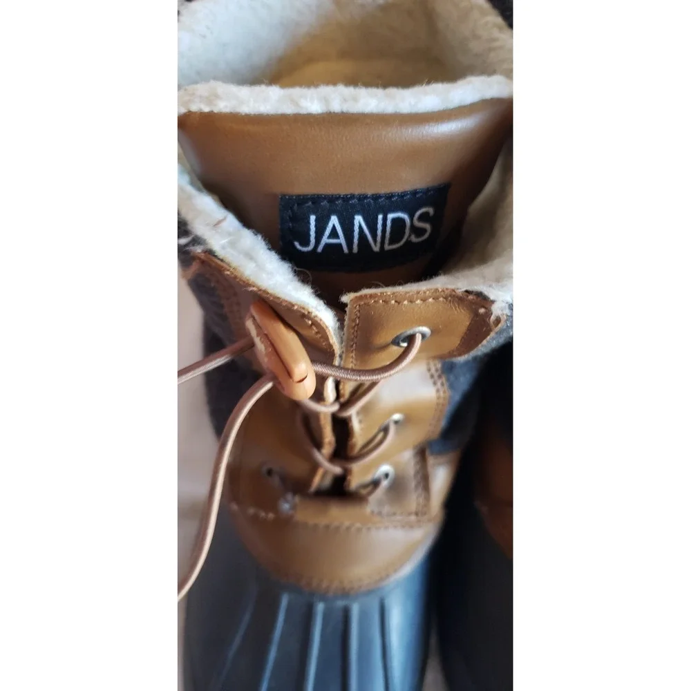 Jands Duck Boots. Womens 7.5  Navy And Brown. Fleece Lined. Waterproof